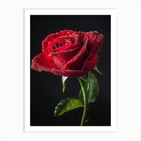 Red Rose With Water Droplets 2 Art Print