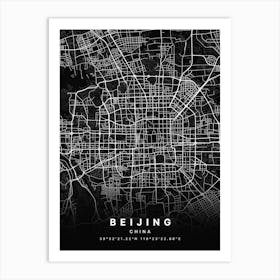 Beijing China Black Map - Zoomed Art Print