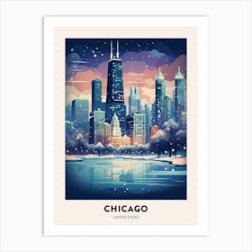 Winter Night  Travel Poster Chicago Usa 3 Art Print