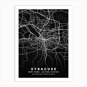 Syracuse New York USA Black Map Art Print