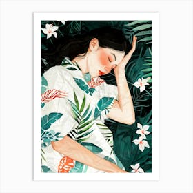 Asian Girl Sleeping illustration Art Print