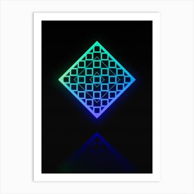 Neon Blue and Green Abstract Geometric Glyph on Black n.0140 Art Print