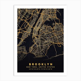 Brooklyn New York USA Black And Gold Map Art Print