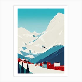 Les Deux Alpes 2, France Midcentury Vintage Skiing Poster Art Print