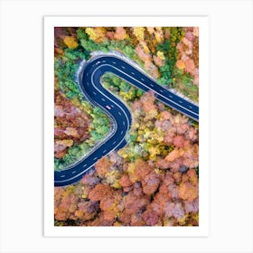 Aerial View Of A Winding Road In Autumn Art Print