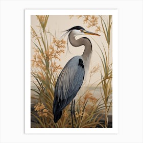 Dark And Moody Botanical Great Blue Heron 2 Art Print