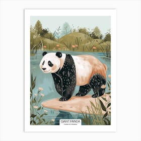 Giant Panda Standing On A River Bank Poster 3 Art Print