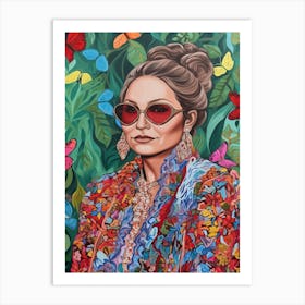 Floral Handpainted Portrait Of Jennifer Lopez J Lo Art Print