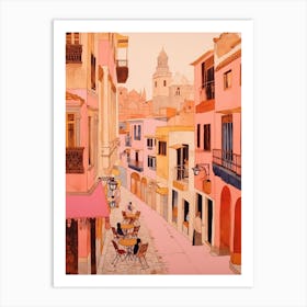 Cadiz Spain 1 Vintage Pink Travel Illustration Art Print