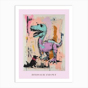 Dinosaur With Pet Blue Purple Pink 4 Poster Art Print