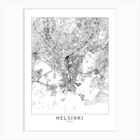 Helsinki White Map Art Print