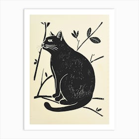 Manx Cat Linocut Blockprint 1 Art Print