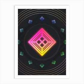 Neon Geometric Glyph in Pink and Yellow Circle Array on Black n.0244 Art Print