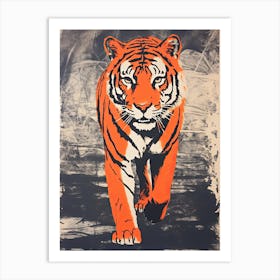 Tiger, Woodblock Animal  Drawing 2 Art Print