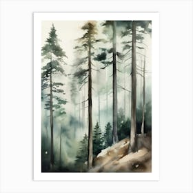 Appalachian Mountains of Misty Pines Watercolor Print of Evergreen Forest..123 Art Print