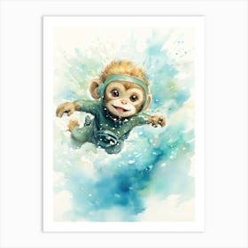 Monkey Painting Scuba Diving Watercolour 4 Art Print