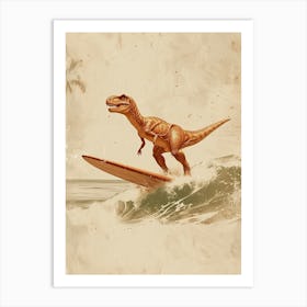 Vintage Troodon Dinosaur On A Surf Board 3 Art Print