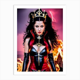 Evil princess in front of a burning castle Art Print