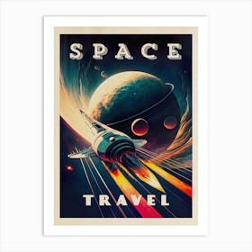 Space Travel — Vintage retro space poster, retrofuturism poster, retro space, propaganda poster Art Print