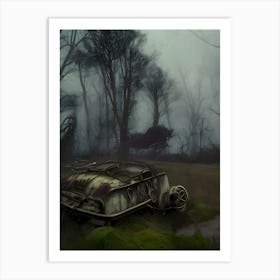 Abandoned Car In The Forest 4 Art Print