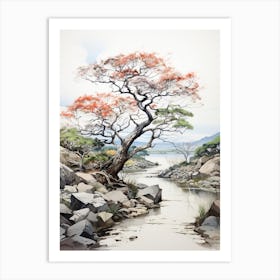 Amanohashidate In Kyoto, Japanese Brush Painting, Ukiyo E, Minimal 1 Art Print