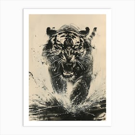 Badass Angry Tiger Ink Painting 9 Art Print