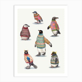 Penguins In Sweaters Art Print