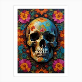 Skull With Flowers Art Print