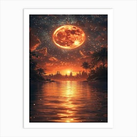 Full Moon Over The Water 2 Art Print