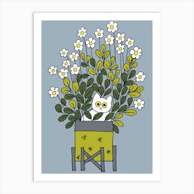 Beautiful White Cat In A big Green Flower Pot Art Print