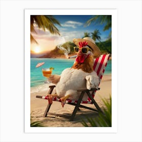 Chicken On The Beach Art Print