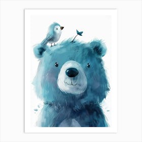 Small Joyful Bear With A Bird On Its Head 14 Art Print