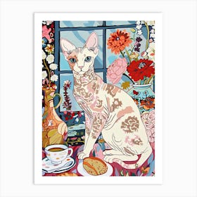 Tea Time With A Devon Rex Cat 4 Art Print