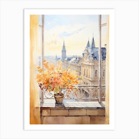 Window View Of Luxembourg City Luxembourg In Autumn Fall, Watercolour 2 Art Print
