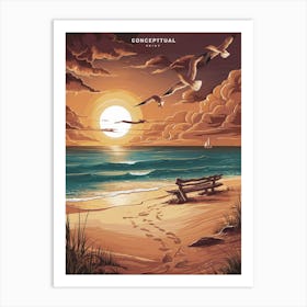 Beach Sunset Seagulls Art Print