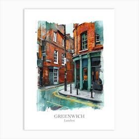 Greenwich London Borough   Street Watercolour 3 Poster Art Print