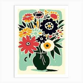 Colorful Flowers In A Vase Modern Art Print