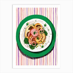 A Plate Of Lasagna, Top View Food Illustration 3 Art Print