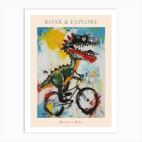 Abstract Dinosaur Riding A Bike Painting 2 Poster Art Print