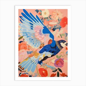 Maximalist Bird Painting Blue Jay 3 Art Print