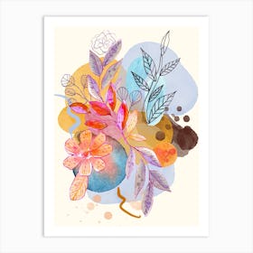 Watercolor Of Flowers And Leaves Art Print