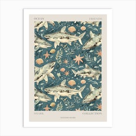 Pastel Blue Dogfish Shark Watercolour Seascape Pattern 1 Poster Art Print