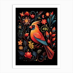 Folk Bird Illustration Cardinal 1 Art Print