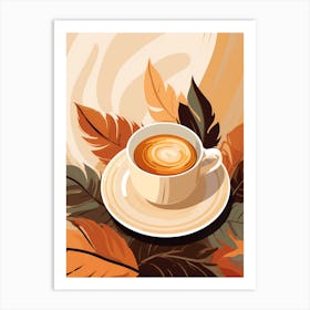 Coffee Cup With Leaves 1 Art Print