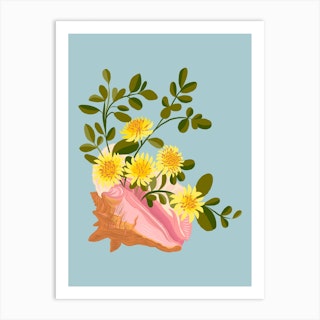 Queen Conch Shell Flower Bouquet Art Print
