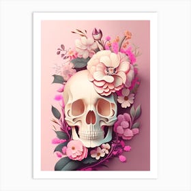 Skull With Floral Patterns 2 Pink Vintage Floral Art Print