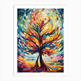 Vibrant Tree at Sunset III, Abstract Colorful Painting in Van Gogh Style Art Print