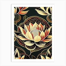 Lotus Flower Pattern Retro Illustration 2 Art Print