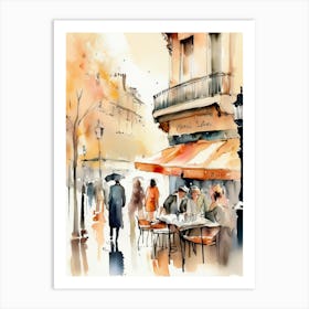 Paris city, passersby, cafes, apricot atmosphere, watercolors.18 Art Print