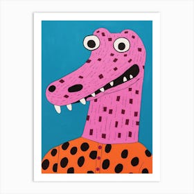 Pink Polka Dot Alligator 3 Art Print